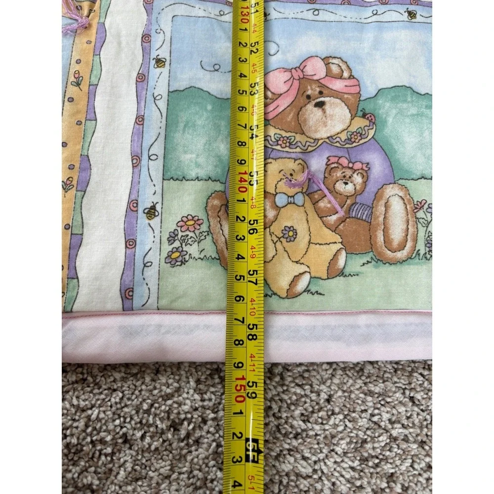 Vtg Teddy Bear Bearitudes Quilt Blanket Pastel Cottagecore Religious 42x58.5
